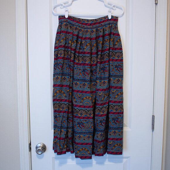 VTG 14 Paisley Midi Skirt Boho Festival Global Mosaic Folk Print | Dark Autumn - Picture 2 of 8